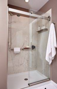 Large format porcelain shower surround