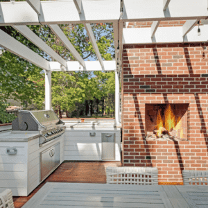 Custom outdoor kitchen with fireplace