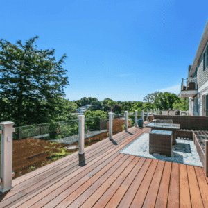 Deck construction with glass railings
